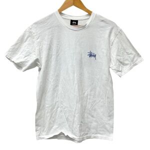 Stussy White Tee with Blue Chest Logo